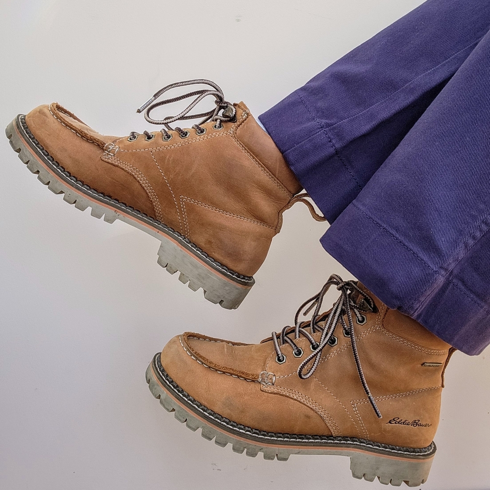 Eddie Bauer Tan Leather Moc Toe Lace-Up Boots